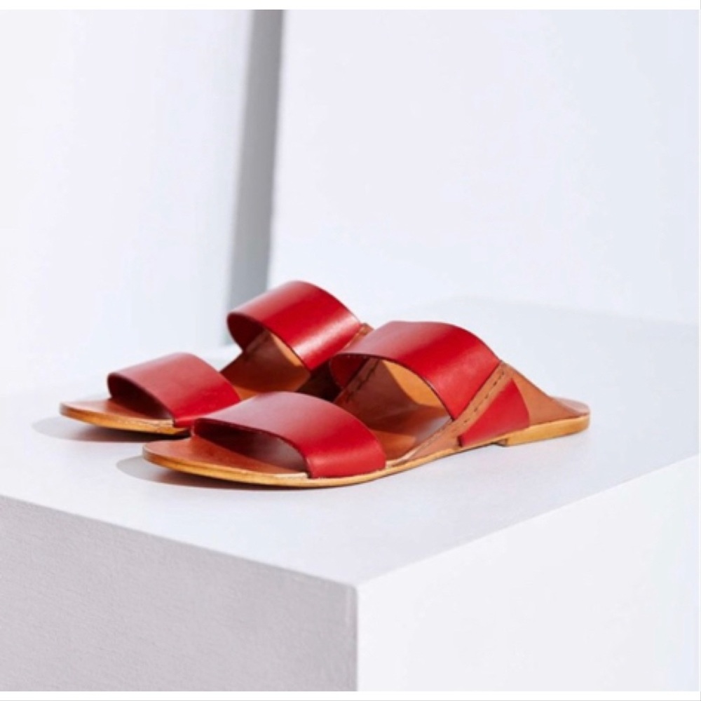 Urban Outfitters BDG Red Minimalist Leather Slide Sandals